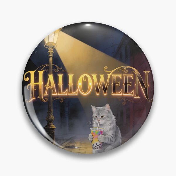 Item preview, Halloween Cat Drinking Bubble Tea Under a Glowing Lantern designed and sold by OksArtStudio.
