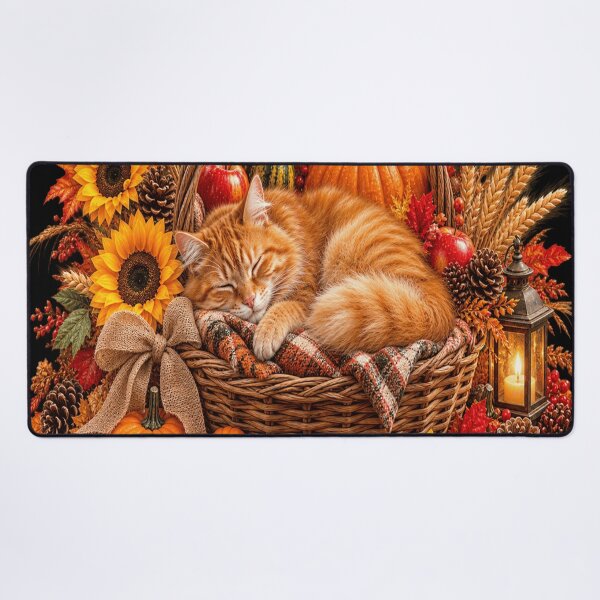 Item preview, Cozy Autumn Harvest Sleeping Cat designed and sold by ASWIN STUDIO.