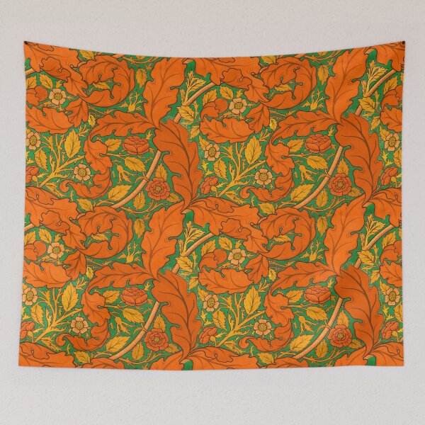 Item preview, Distressed orange Acanthus & Rose William Morris floral designed and sold by Anne Londez Studio.