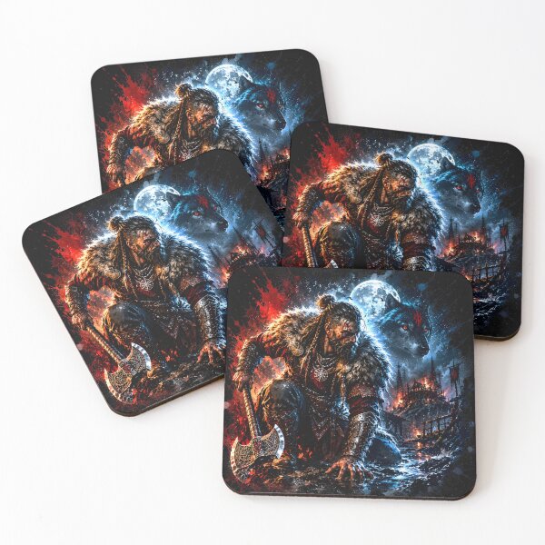Item preview, Viking Berserker and Wolf | Norse Warrior | Blood Moon | Nordic Battle designed and sold by Bizon2910.