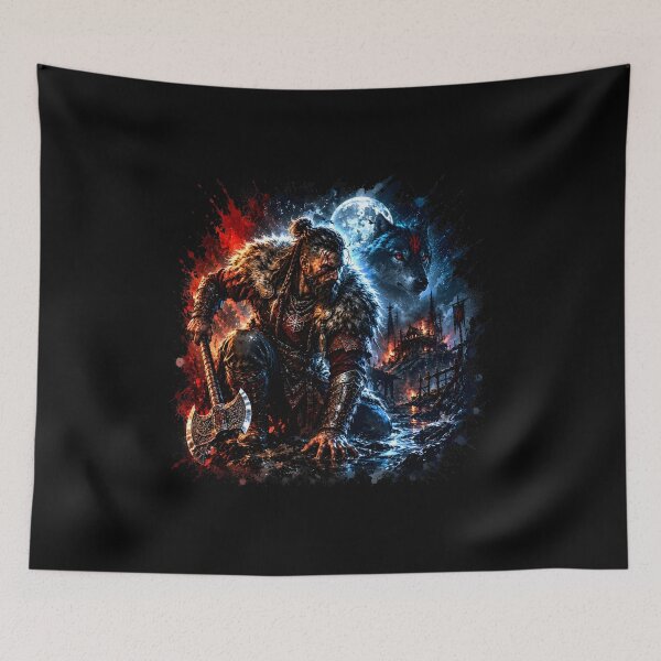 Item preview, Viking Berserker and Wolf | Norse Warrior | Blood Moon | Nordic Battle designed and sold by Bizon2910.