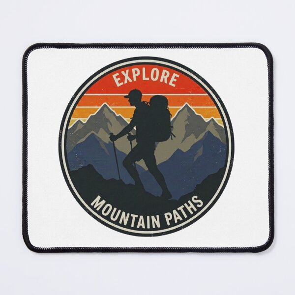 Item preview, Explore Mountain Paths Hiking Badge – Retro Outdoor Adventure Design designed and sold by GabeMountainArt.