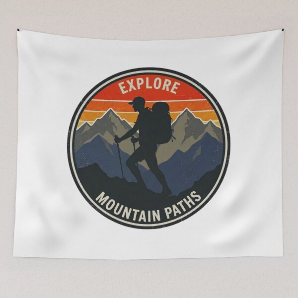 Item preview, Explore Mountain Paths Hiking Badge – Retro Outdoor Adventure Design designed and sold by GabeMountainArt.