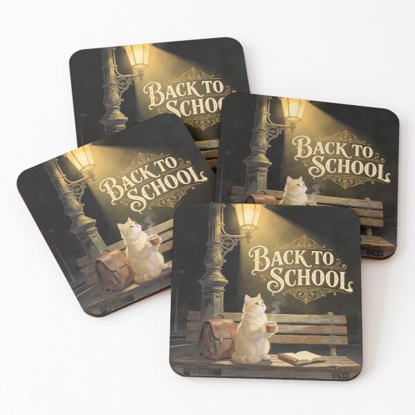 Item preview, Back to School Cat with Backpack, Coffee and Open Book designed and sold by OksArtStudio.