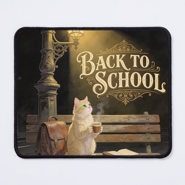 Item preview, Back to School Cat with Backpack, Coffee and Open Book designed and sold by OksArtStudio.