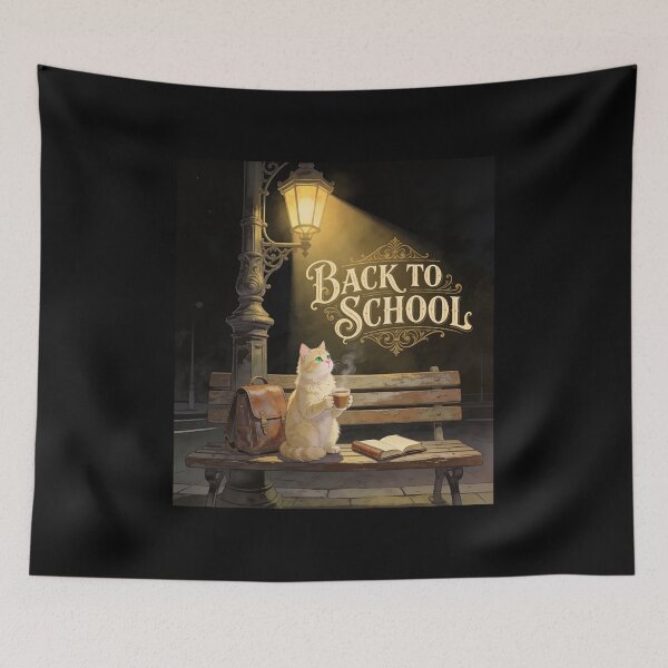 Item preview, Back to School Cat with Backpack, Coffee and Open Book designed and sold by OksArtStudio.