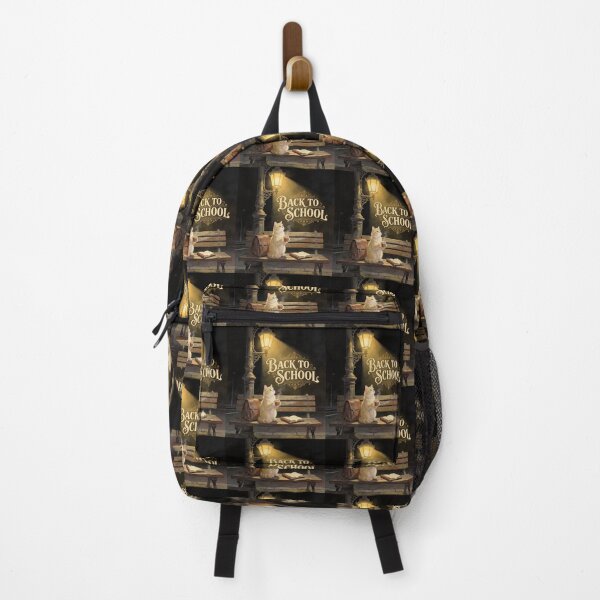 Item preview, Back to School Cat with Backpack, Coffee and Open Book designed and sold by OksArtStudio.