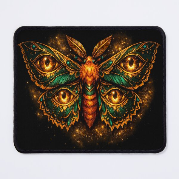 Item preview, Emerald Eyes Mystic Moth – Golden Guardian of the Forest designed and sold by TroviTutto.
