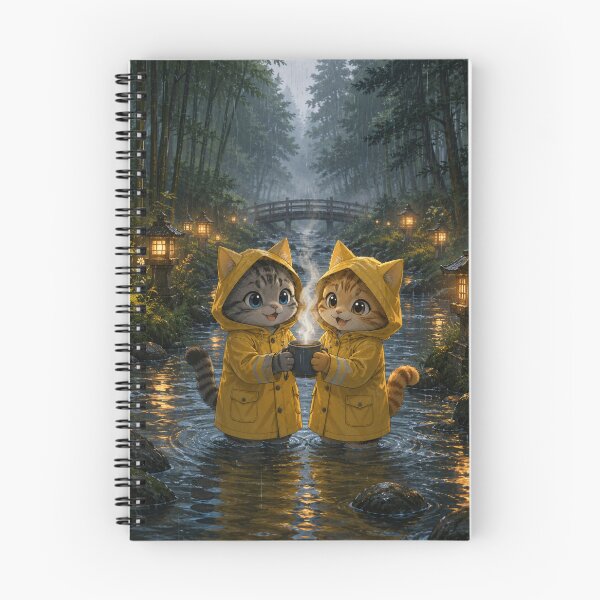 Item preview, Cozy Rainy Day Cats In Yellow Raincoats Cottagecore Forest Art Cute Kitten Coffee Illustration designed and sold by BLUESKY11a.