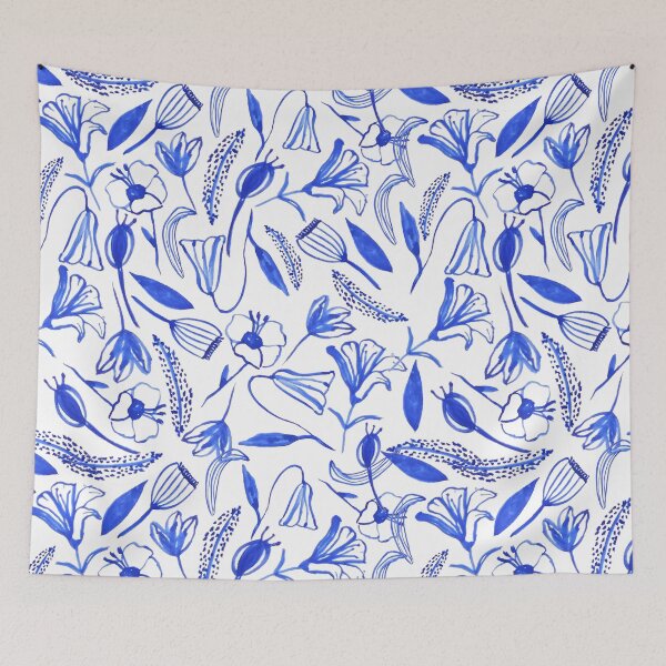 Item preview, Silhouette Garden Cobalt Blue Flowers designed and sold by ElizabethCoelho.