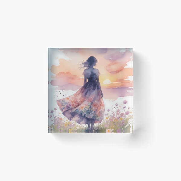 Item preview, Dreamy Sunset Garden – Woman in a Floral Dress designed and sold by HappyOops.