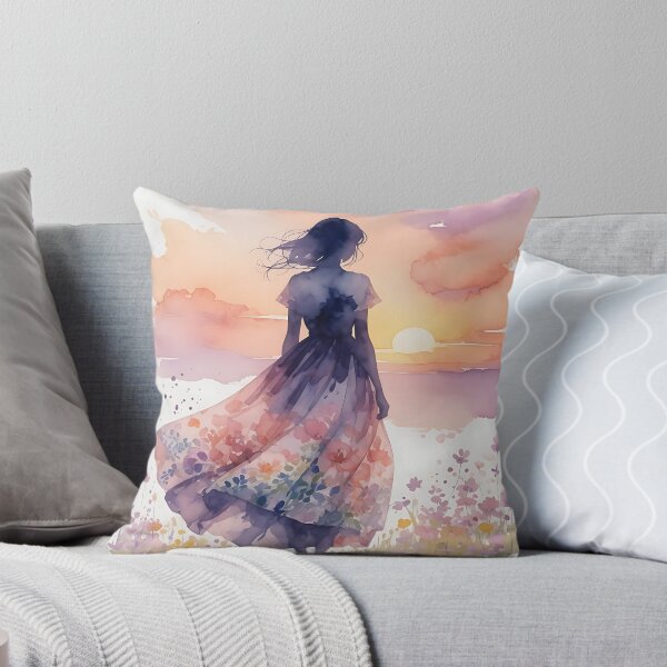 Item preview, Dreamy Sunset Garden – Woman in a Floral Dress designed and sold by HappyOops.