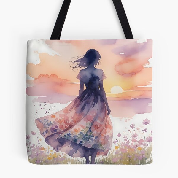Item preview, Dreamy Sunset Garden – Woman in a Floral Dress designed and sold by HappyOops.