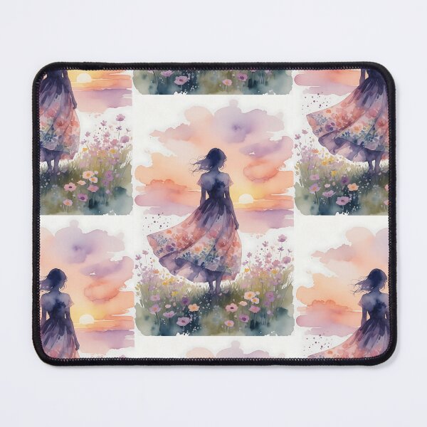Item preview, Dreamy Sunset Garden – Woman in a Floral Dress designed and sold by HappyOops.