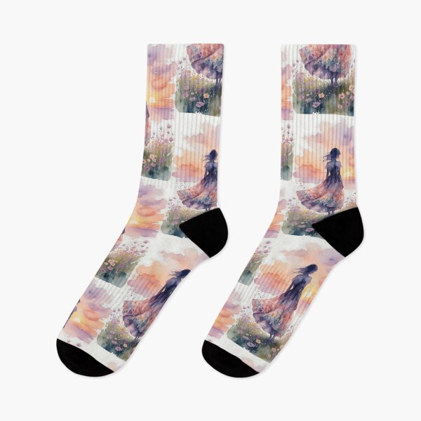 Item preview, Dreamy Sunset Garden – Woman in a Floral Dress designed and sold by HappyOops.