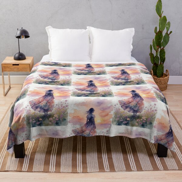 Item preview, Dreamy Sunset Garden – Woman in a Floral Dress designed and sold by HappyOops.