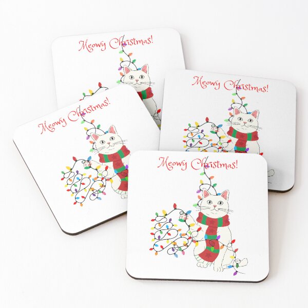 Item preview, Meowy Christmas White Cat with Christmas Lights designed and sold by MYCatStuff.