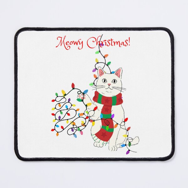 Item preview, Meowy Christmas White Cat with Christmas Lights designed and sold by MYCatStuff.