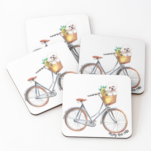 Item preview, Cute Bichon Puppy in Bicycle  Basket Watercolor Art designed and sold by adriana-holmes.
