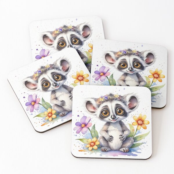 Item preview, Sweet Little Lemur in a Colorful Flower Garden Watercolor designed and sold by J-CCreations.