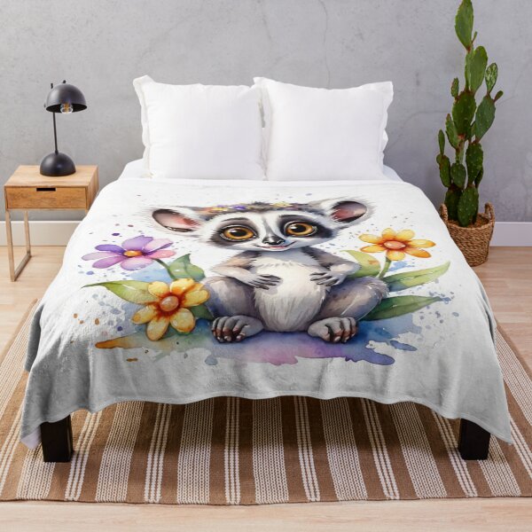 Item preview, Sweet Little Lemur in a Colorful Flower Garden Watercolor designed and sold by J-CCreations.