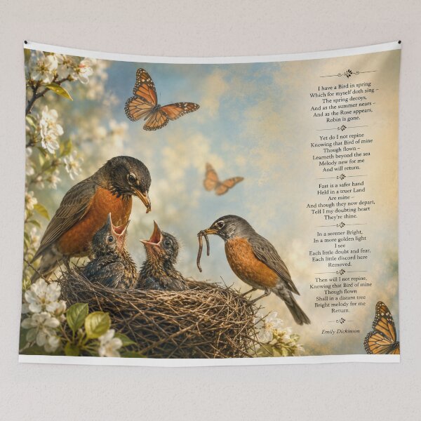Item preview, Robin Family in Spring with Monarch Butterflies designed and sold by Kimberly Palmer.