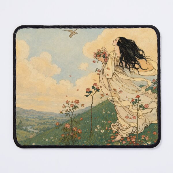 Item preview, Vintage Art Nouveau Birthday Print, Woman with Flowers, Romantic Floral Wall Art for Vintage Home Decor designed and sold by RickE.