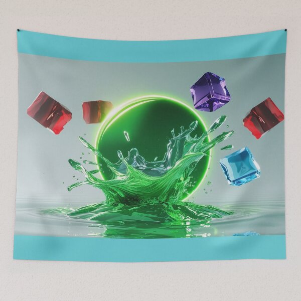 Item preview, Neon Green Water Splash with Floating Crystal Gems. designed and sold by fbtrisha.