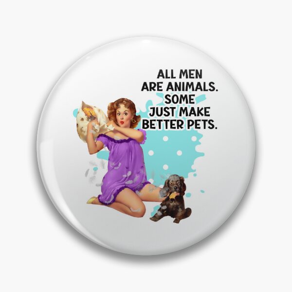 Item preview, All Men Are Animals Retro Housewife Humor  Pin-up Girl with Dog designed and sold by adriana-holmes.