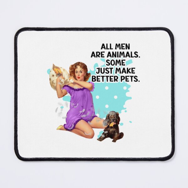 Item preview, All Men Are Animals Retro Housewife Humor  Pin-up Girl with Dog designed and sold by adriana-holmes.