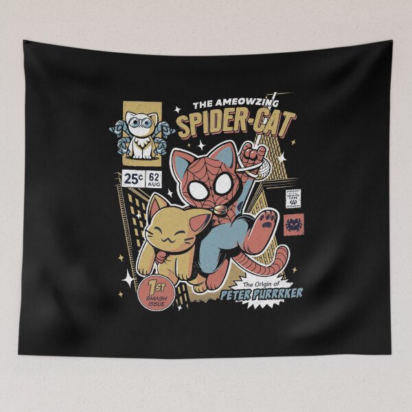 Item preview, Superhero Cat Comic Graphic T-Shirt Web Slinger Funny Cat Lover Vintage Tee designed and sold by rzanhoo.