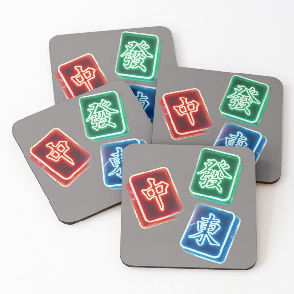 Item preview, Neon Mahjong Tiles - Glowing Red Green Blue Mahjong Dragons Cyberpunk designed and sold by inkaylindesign.