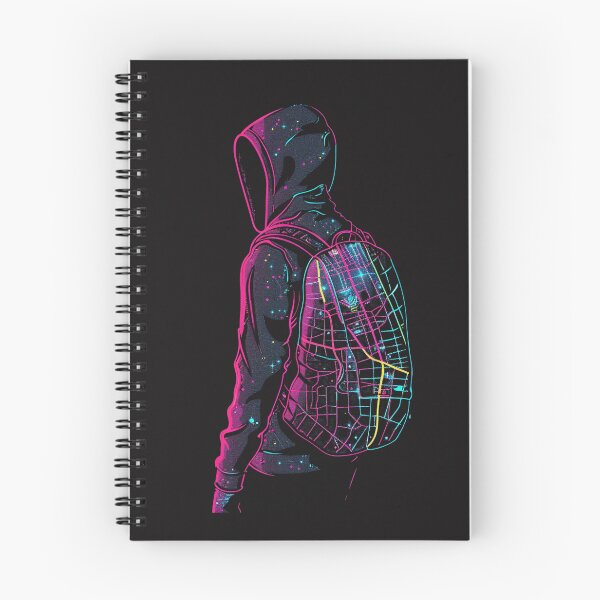 Item preview, wanderer carrying neon maps designed and sold by RetroWaveArtCo.