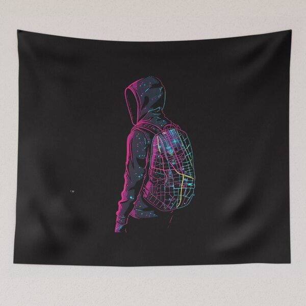 Item preview, wanderer carrying neon maps designed and sold by RetroWaveArtCo.