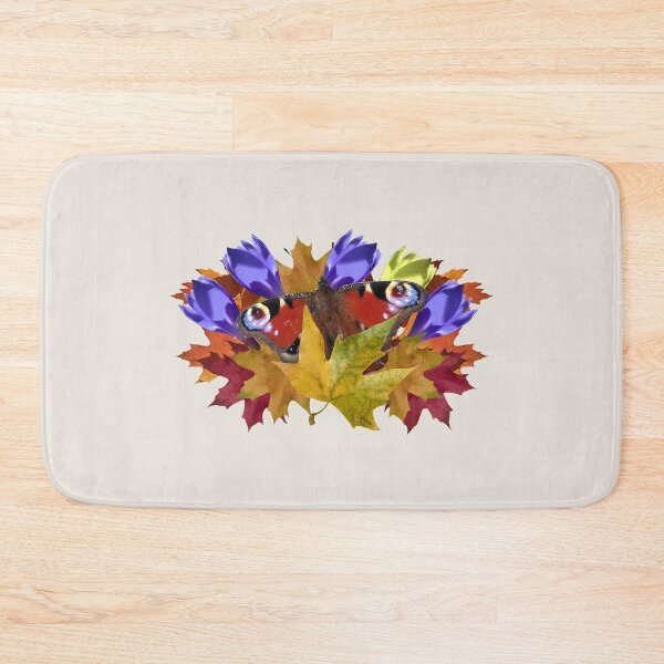Item preview, Autumn collage with fallen leaves and red butterfly designed and sold by mariya-ivanova.