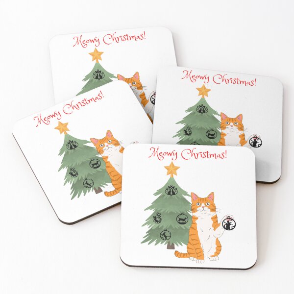 Item preview, Meowy Christmas Orange Tabby Cat Decorating Christmas Tree designed and sold by MYCatStuff.