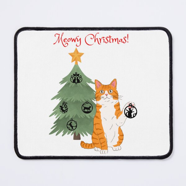 Item preview, Meowy Christmas Orange Tabby Cat Decorating Christmas Tree designed and sold by MYCatStuff.