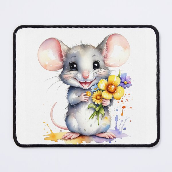 Item preview, Happy Little Mouse with a Colorful Flower Bouquet Watercolor designed and sold by J-CCreations.