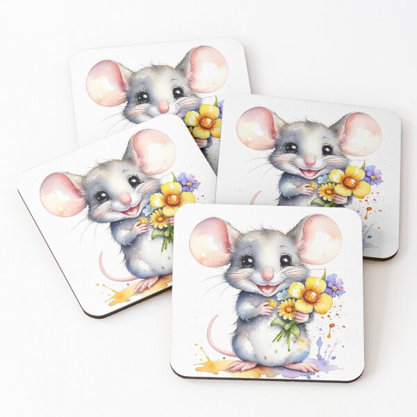 Item preview, Happy Little Mouse with a Colorful Flower Bouquet Watercolor designed and sold by J-CCreations.