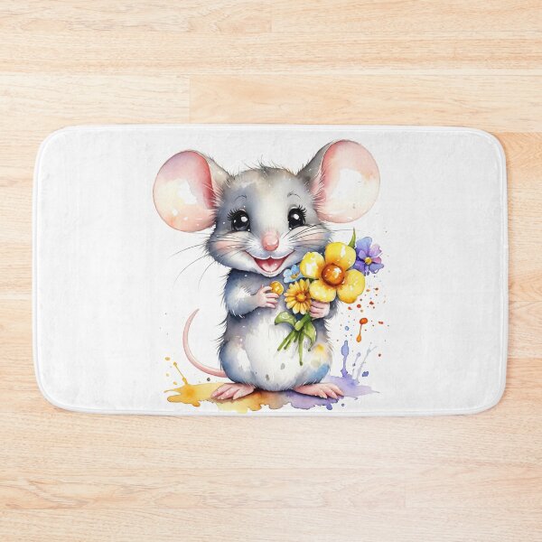 Item preview, Happy Little Mouse with a Colorful Flower Bouquet Watercolor designed and sold by J-CCreations.