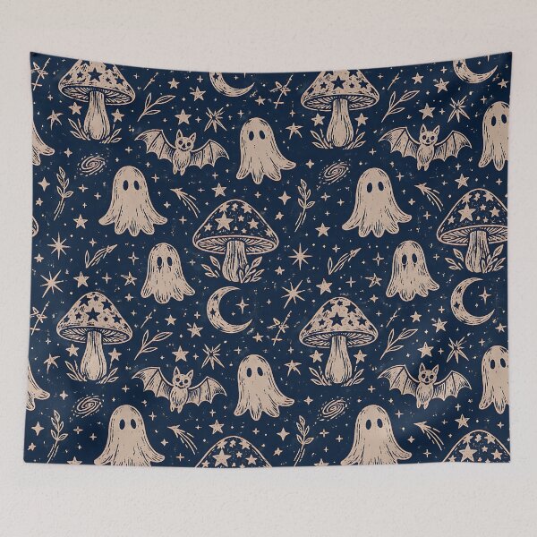 Item preview, Rustic Linocut Cosmic Ghost Pattern designed and sold by Thai Vibe Studio.
