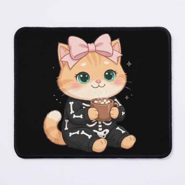Item preview, Cute Halloween Skeleton Cat Drinking Cocoa Cozy designed and sold by Moody Vibes Studio.