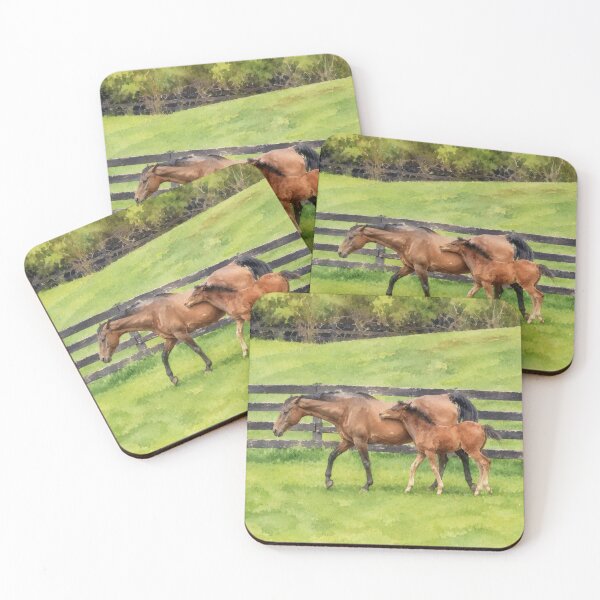 Item preview, Mother horse and foal in grassy field digital watercolor designed and sold by TerraMediaLLC.