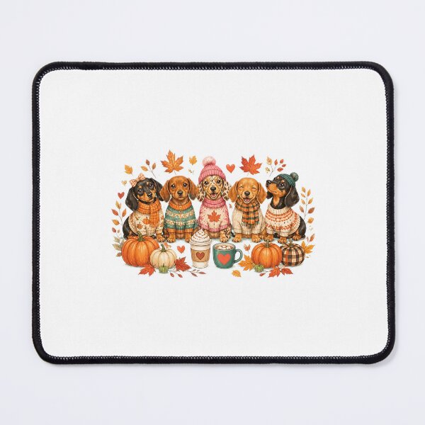 Item preview, Cute Dachshunds Fall Sweaters Coffee Pumpkins Autumn Leaves designed and sold by ben-carter-vcl.