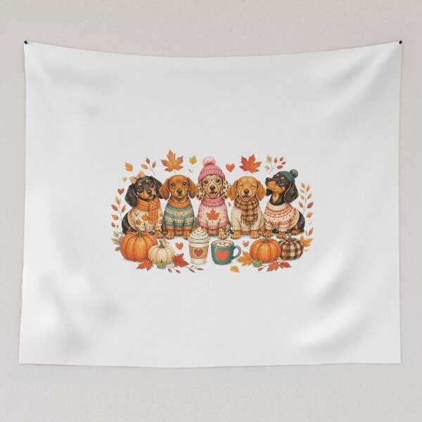 Item preview, Cute Dachshunds Fall Sweaters Coffee Pumpkins Autumn Leaves  designed and sold by ben-carter-vcl.