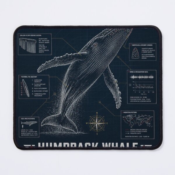 Item preview, Humpback Whale Blueprint Art | Sea Creatures Technical Illustration designed and sold by SunnyDesign82.