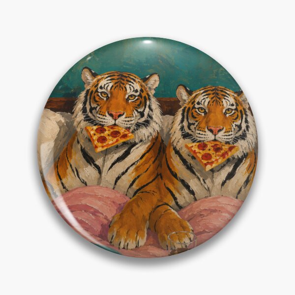 Item preview, Tigers Eating Pizza In Bed | Whimsical Animal Oil Painting | Cozy Bedroom Aesthetic | Surreal Wildlife Art designed and sold by DESIGN DIMENSION .