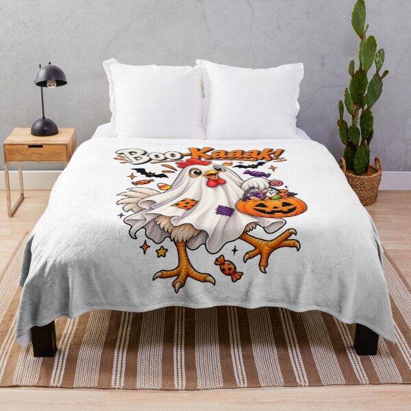 Item preview, Funny Halloween Chicken Design – Boo-Kaak Ghost Chicken with Candy Pumpkin designed and sold by Ayden World.
