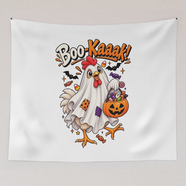 Item preview, Funny Halloween Chicken Design – Boo-Kaak Ghost Chicken with Candy Pumpkin designed and sold by Ayden World.