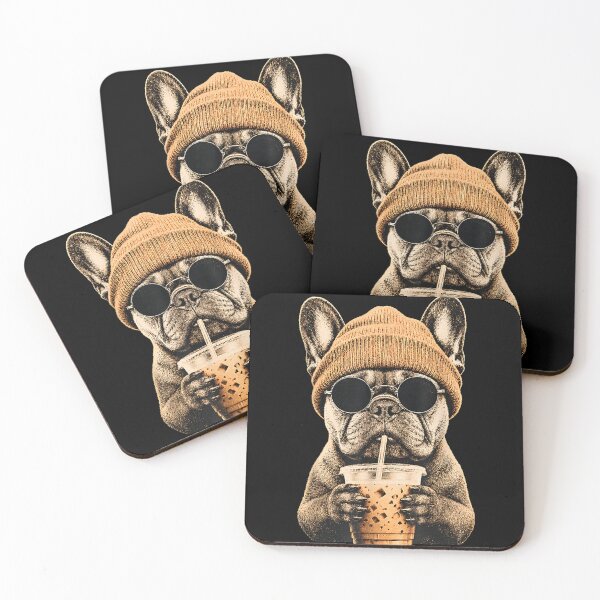 Item preview, Cool French Bulldog Wearing Beanie Sunglasses Drinking Iced Coffee Funny Dog Lover designed and sold by EricCotanori.